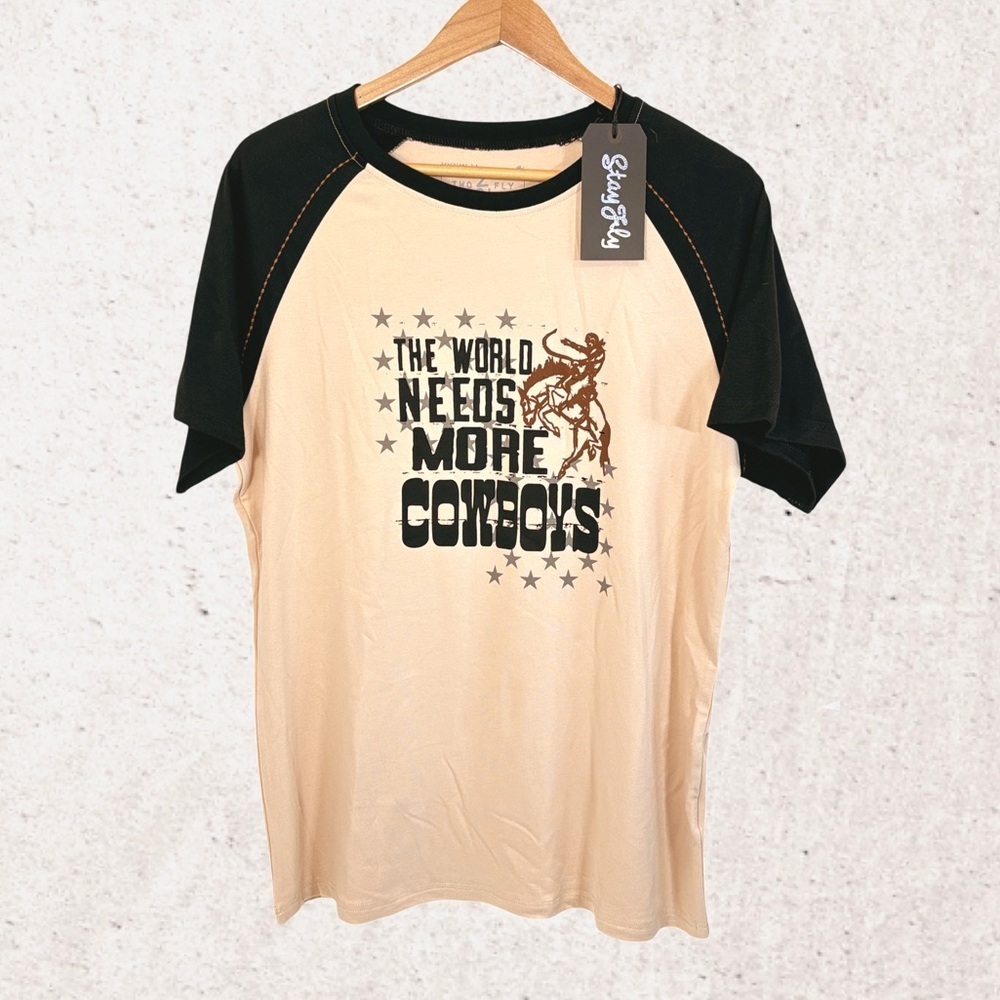 American Apparel Cream and Black Short Sleeve Tee